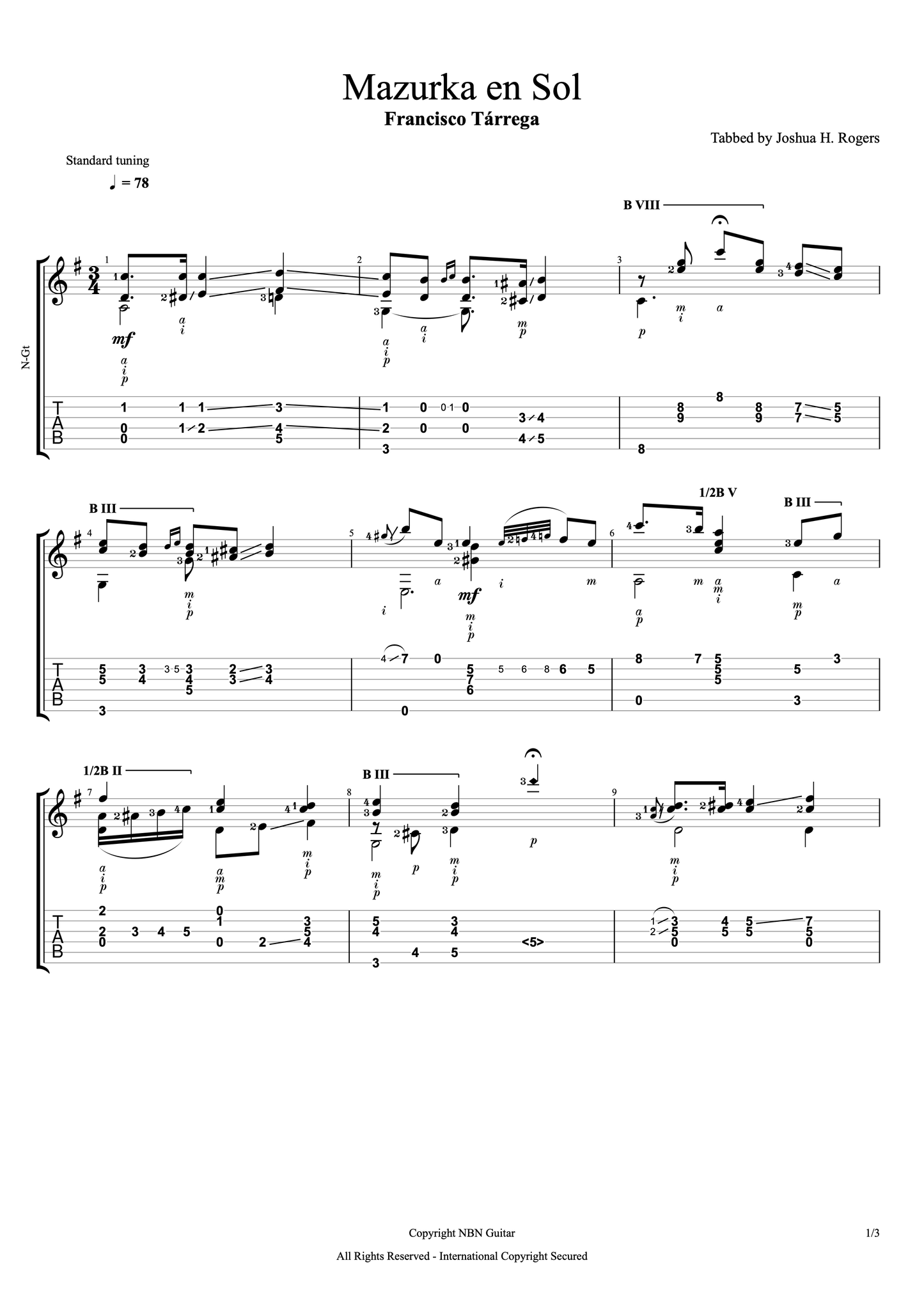 Ten Tárrega Scores - The NBN Guitar Francisco Tárrega Collection
